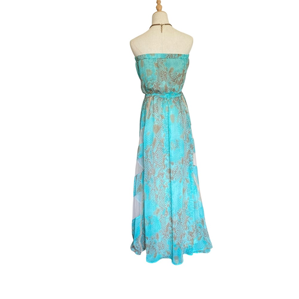 Mushka by Sienna Rose Turquoise Snakeskin Chevron Strapless Maxi Dress Womens M - Picture 2 of 14